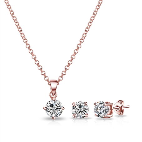 Philip Jones Ensemble de solitaire rond plaqué or rose créé avec des cristaux Zircondia®