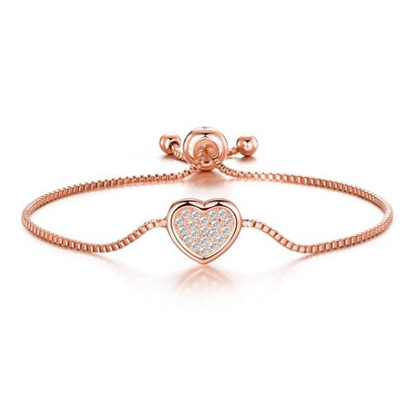 Philip Jones Bracelet d'amitié plaqué or rose avec cœur pavé créé avec des cristaux Zircondia®
