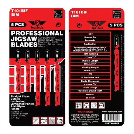 5 x TopsTools T101BIF lames de scie sauteuse pour découpe de stratifié compatibles avec Bosch Dewalt Makita Milwaukee et bien d'