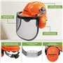 BLOSTM Casque de Sécurité pour Tronçonneuse - 3 en 1 Casque Debroussailleuse Orange avec Visière en Maille d'acier et Cache-Orei