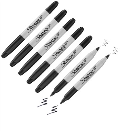 Sharpie Lot de 7 marqueurs permanents à double pointe - Pointe fine et ultra fine - Noir