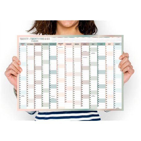 Grand planificateur mural 2025-2026 - Format A3 - Calendrier scolaire annuel - Grand planificateur annuel d'août à août - Année