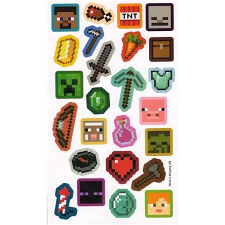 Minecraft Assortiment de 25 autocollants réutilisables en papier