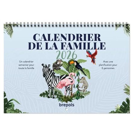 Brepols - 1 Calendrier Planning Familiale - Format 31 x 22 cm - Janvier 2026 à Décembre 2026 - Pour 5 Membres -