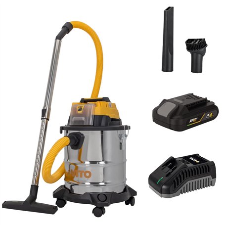 VITO Aspirateur Eau et poussières 20 L 180W + Batterie Lithium 2 AH + Chargeur 20 V