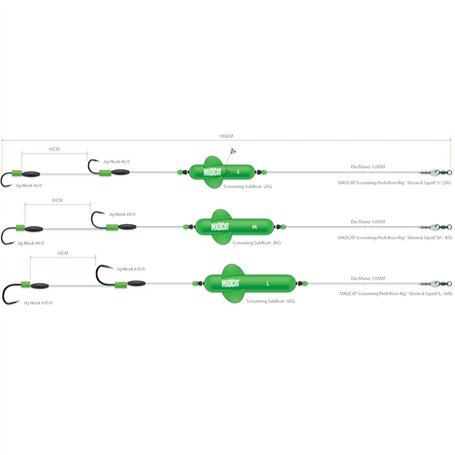Madcat Screaming River Rig Worm & Squid 180 cm 1 mm – Bas de ligne – Taille/capacité de charge : taille 6/0 + 6/0/20 g Flottabil
