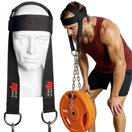 MuscleForge Harnais Cou Musculation 240 kg - Harnais Tête Néoprène Réglable avec Chaîne Acier - Neck Training pour Boxe MMA Lutt