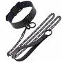 Collier BDSM 43.5cm ⌀2.5cm Laisse BDSM 115cm Noir en Cuir Artificiel et Métal Collier Réglable Jeux Sexuelle Adulte Jouet Érotiq