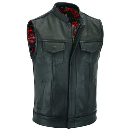 Leatherick Gilet de moto en cuir véritable pour homme de style SOA Groove Club de Gilet de motard noir (FR/ES