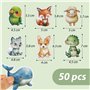 BETESSIN 50Pcs Stickers Animaux en Aquarelle Autocollants Enfant Imperméable en Vinyle pour Scrapbooking Artisanat Bricolage