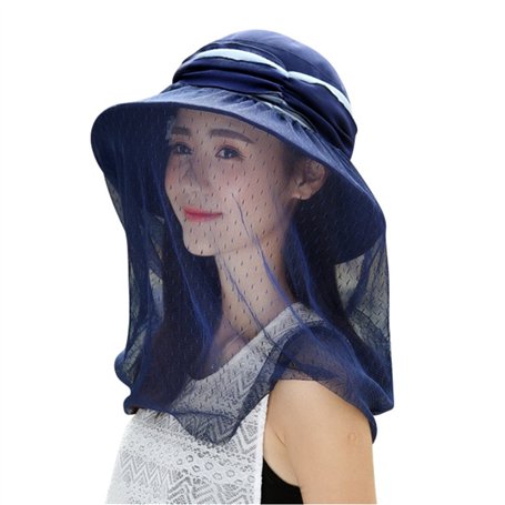 Femme Chapeau de Soleil Pliant Capeline Eté Printemps Respirant Casquette Visière Grand Bord avec Masque Amovible Chapeau de Pla