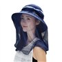 Femme Chapeau de Soleil Pliant Capeline Eté Printemps Respirant Casquette Visière Grand Bord avec Masque Amovible Chapeau de Pla