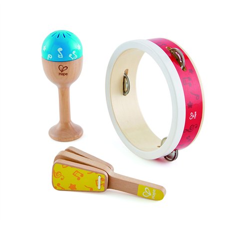 Jouet Hape - Ensemble de Percussions Junior - Ensemble Instruments de Musique en Bois pour Bébé : Tambourin