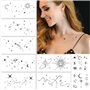 8 Feuilles Tatouages Temporaires Tatouages Semi-Permanents Lune Étoile Tatouage Imperméable Durée de 1-2 Semaines pour Femme Hom