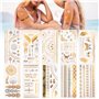 10 Feuilles Tatouage Temporaire Doré Argenté Faux Tatouage Ephémère Etanche Cadeau pour Femme Fille