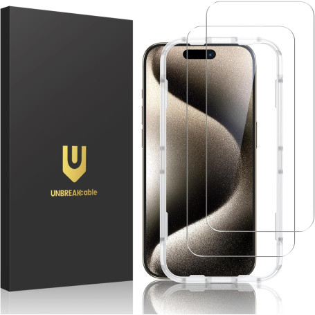UNBREAKcable Verre Trempé pour iPhone 15 Pro [Pack de 2]