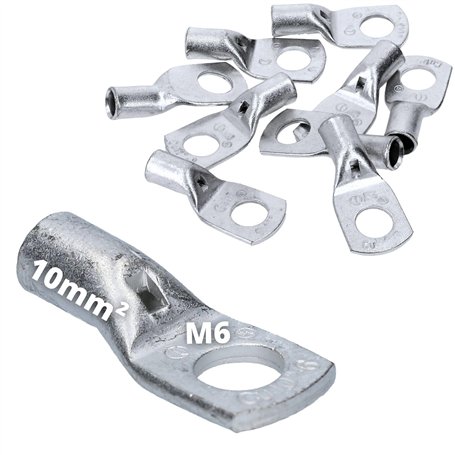 Lot de 10 cosses tubulaires Cembre A2-M6 10 mm² M6 I Cosse de câble en cuivre non isolée | Jeu de cosses à anneau | Borne de con