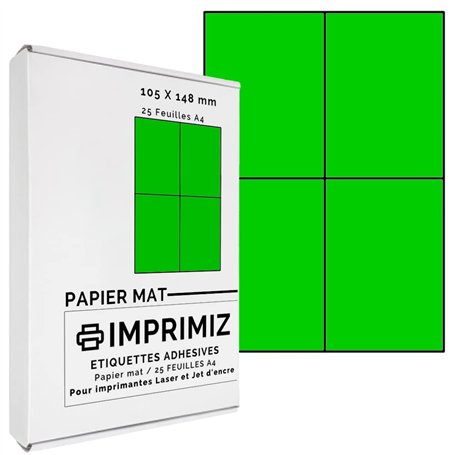 100 étiquettes autocollantes Vert fluo de 105 X 148