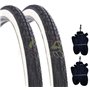 DEESTONE Kit 2 Deux pneus + 2 Deux Chambres pour vélo VTT 26 x 1.75 Blanc Noir Slick STR.
