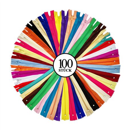 KGS Lot de 100 fermetures éclair en nylon - 20 couleurs différentes - 10 cm