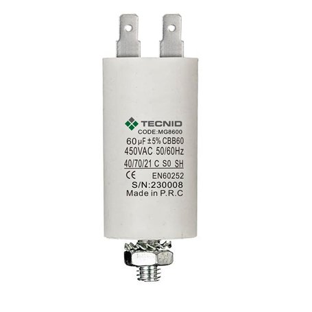 TECNID MG8600 Permanent pour Moteurs 60µF 450V. Écrou M8 Puissance. Le condensateur de démarrage est dans Un boîtier cylindrique