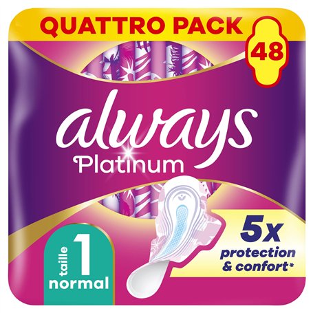 Always Platinum Normal (taille 1) Serviettes Avec Ailettes 48 Serviettes