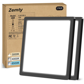 zemty Lot de 2 Plafonnier LED Carré, 3 Couleur (3000K/4000K/6500K) Lampe de Plafond, 2100LM Luminaire Plafonnier Salle de Bain I