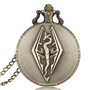L'ancien Scrolls Vintage Bronze Copper Skyrim Montre De Poche Hommes Pendentif Rétro Quartz Antique Dragon Montre De Poche Colli