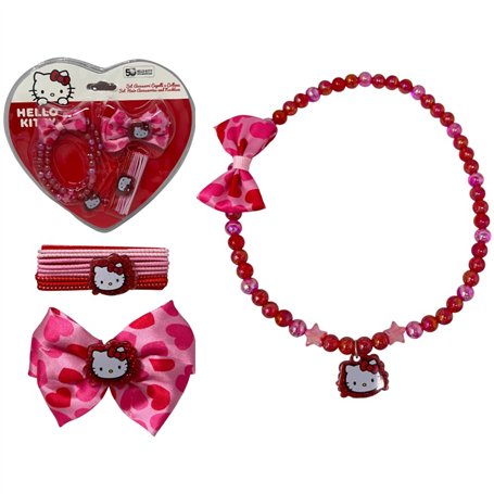 Accessoires pour filles Hello Kitty Pack en forme de coeur complet de 14 pièces collier élastiques fermoir