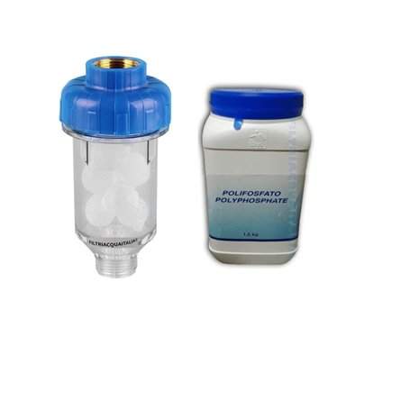 Filtre anti-calcaire pour machine à laver avec 10 charges en polyphosphate de 1