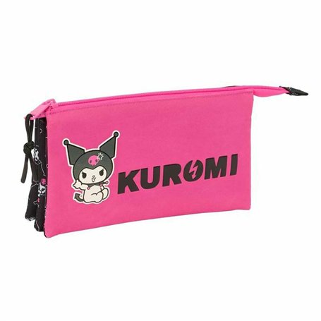 Trousse Fourre-Tout Triple Kuromi Noir Fuchsia 22 x 12 x 3 cm
