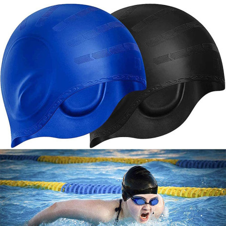 BETOY Bonnet de Bain Protection Oreille 3D - Bonnet de Bain Femme Homme Enfant - Bonnet Piscine - Bonnet Natation Femme - Bonnet