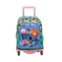 TOYBAGS Sac à Dos Scolaire Stitch Tropical - Double Compartiment - avec Accessoire Pom-Pom - Adaptable + Chariot Rose Protection