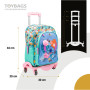 TOYBAGS Sac à Dos Scolaire Stitch Tropical - Double Compartiment - avec Accessoire Pom-Pom - Adaptable + Chariot Rose Protection