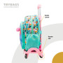 TOYBAGS Sac à Dos Scolaire Stitch Tropical - Double Compartiment - avec Accessoire Pom-Pom - Adaptable + Chariot Rose Protection