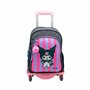 TOYBAGS Sac à Dos Scolaire Kuromi - Double Compartiment - avec Accessoire Pom-Pom - Adaptable + Chariot Rose Protection latérale