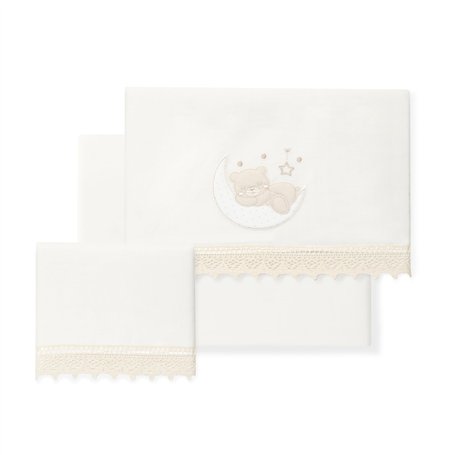 Interbaby - Parure de lit bébé 100% Coton pour Voiture/couffin/couffin - Guipure Ours Lune Ensemble 3 pièces