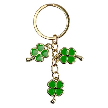 Porte-clés 3 trèfles verts à 4 feuilles porte-bonheur - Porte-clés de Saint Patrick pour amoureux de la fortune