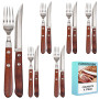 Couverts à steak Acier inox bois 12 pieces avec 6 couteaux à steak et 6 fourchettes à steak