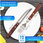 Couverts à steak Acier inox bois 12 pieces avec 6 couteaux à steak et 6 fourchettes à steak