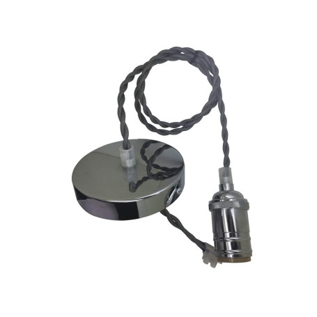 Ensemble douille et fleuron avec 1 mètre de câble en tissu E27 de couleur argent