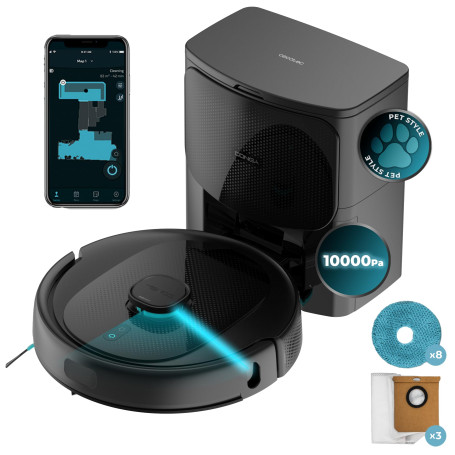 Cecotec Robot Aspirateur et Laveur de Sols avec Base AutoVidange Conga 9590 Spin Revolution Ultra Power Home. Navigation Laser