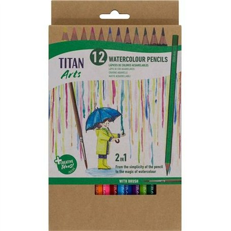 crayons de couleurs pour aquarelle Titan Arts Multicouleur 12 Pièces
