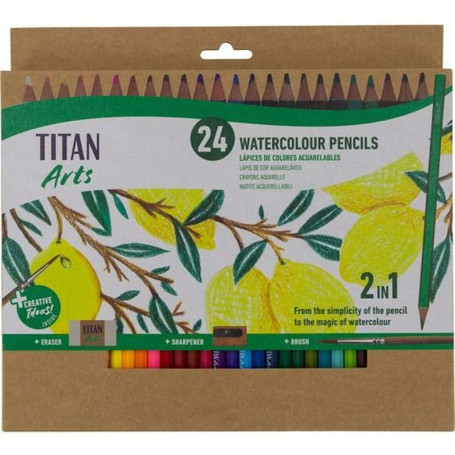 crayons de couleurs pour aquarelle Titan Arts Multicouleur 24 Pièces