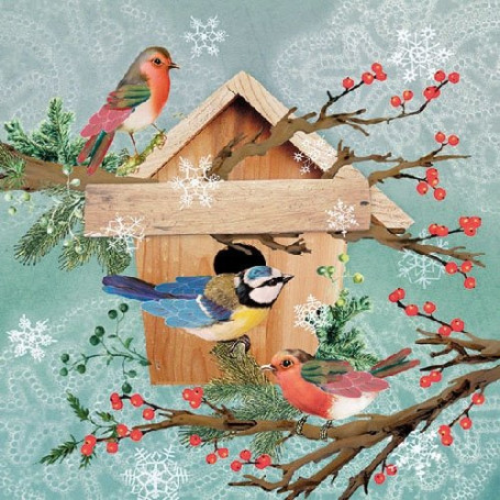 Ambiente Serviettes en Papier Dinner/Party env. 33x33cm -X-Mas Bird House - No‘l - Hiver - IdŽal comme Cadeau Et DŽcoration De T