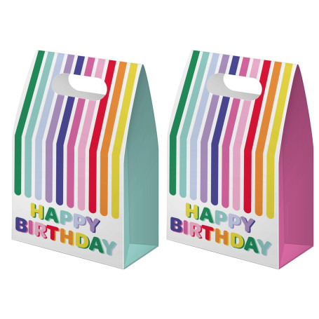Folat 27799 Décoration d'anniversaire colorée-Sacs cadeaux-Stripetastic-6 pièces-Articles de fête pour enfants et adultes
