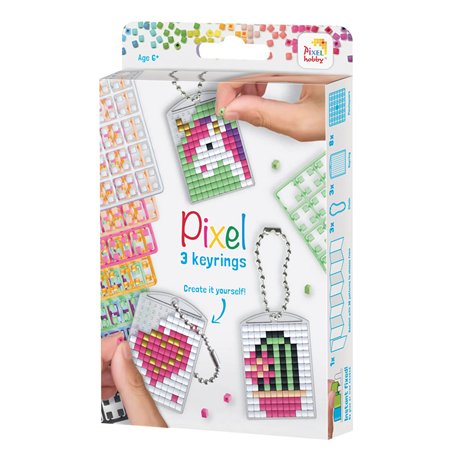 PIXEL- Kit créatif 3 Porte-clés + livret 38 modèles-Girly