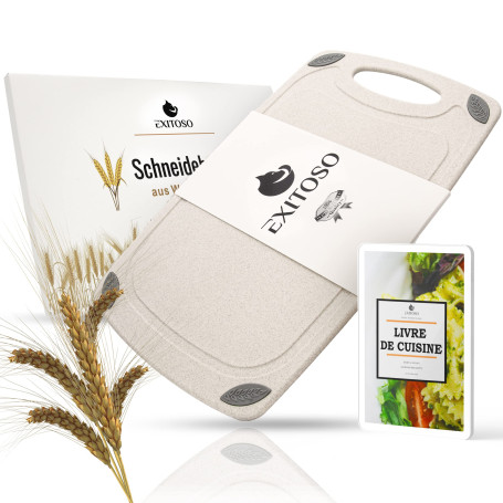 Exitoso Planches à découper en Paille de Blé Beiges - Planche à decouper Cuisine Légere - Poignée Facile à Saisir & Rainure de J