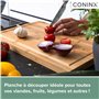 Grande Planche à Decouper Bois Coninx avec Fente Jus, 45x30x2.5cm Planches Découper en Bambou Moso Antibactérien pour Légumes, F
