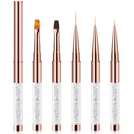 Elalove 5 Pinceaux Nail Art Professionnels en Or Rose - Set pour Gel UV/Acrylique avec Pinceau Liner